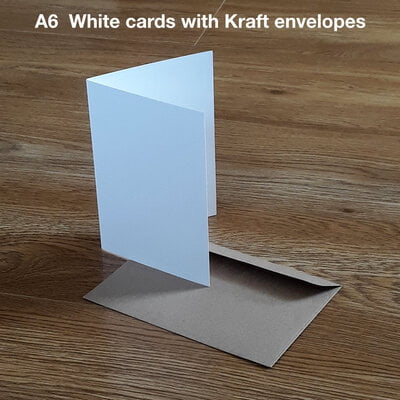 50 x A6 Blank Creased WHITE Cards - with KRAFT envelopes